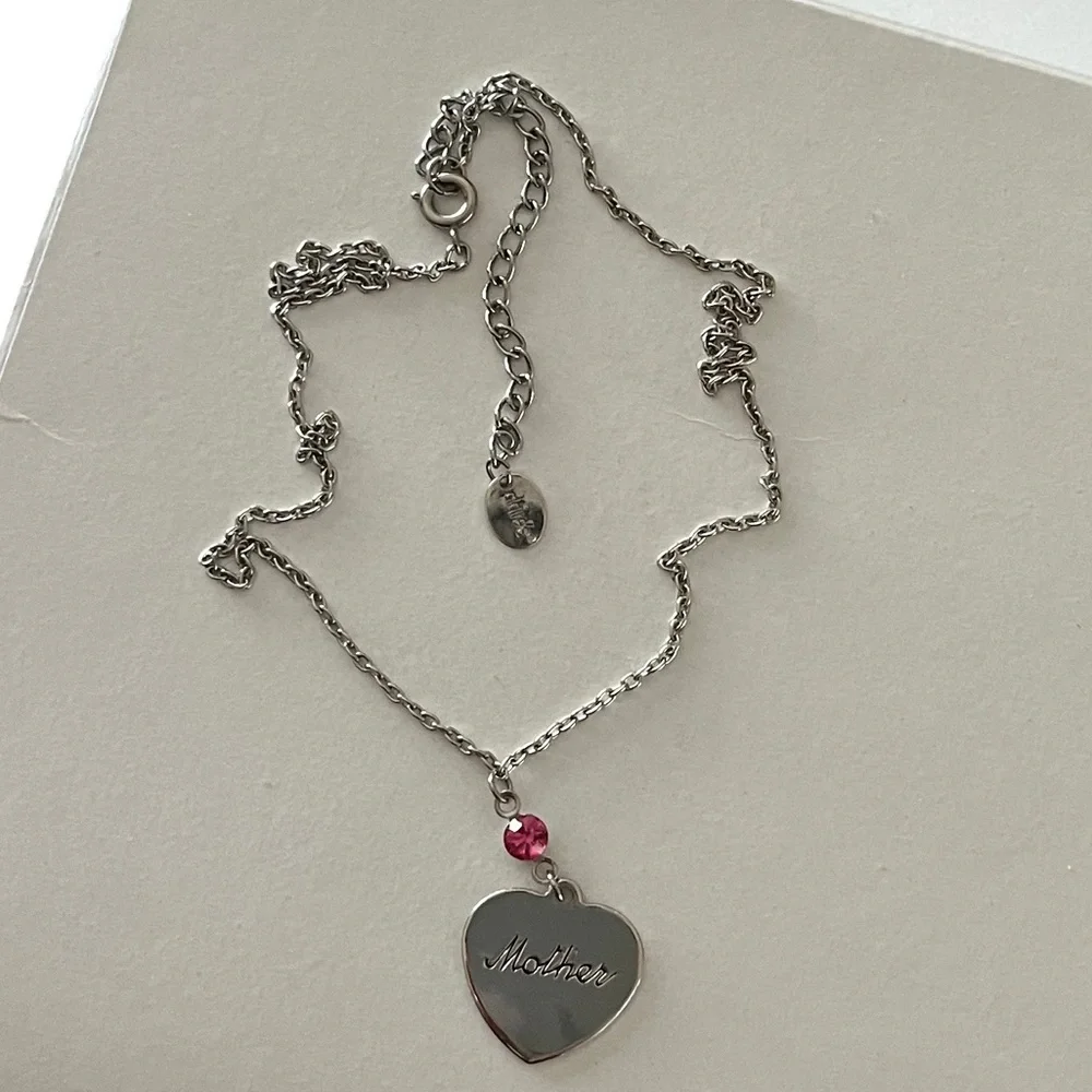 Mother Heart Pendant Necklace w/ Pink Crystal Accent | Gift Ready